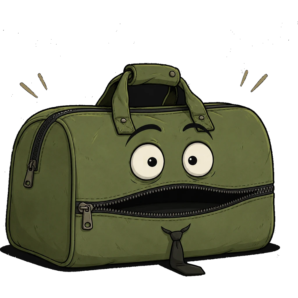 Baggy with wide eyes and zipper agape